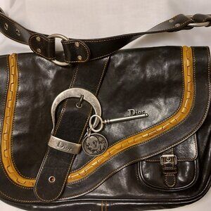 Dior Gaucho Double Saddle Bag in Black Leather